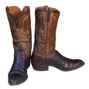 Lucchese Cowboy Boots Brown Leather Exotic Lizard Mens 9 D Vintage Western Wear